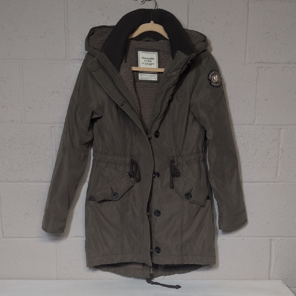 Abercrombie & Fitch Olive Hooded Utility Parka, Size Small, EUC, Y2K, Vintage - Picture 2 of 12